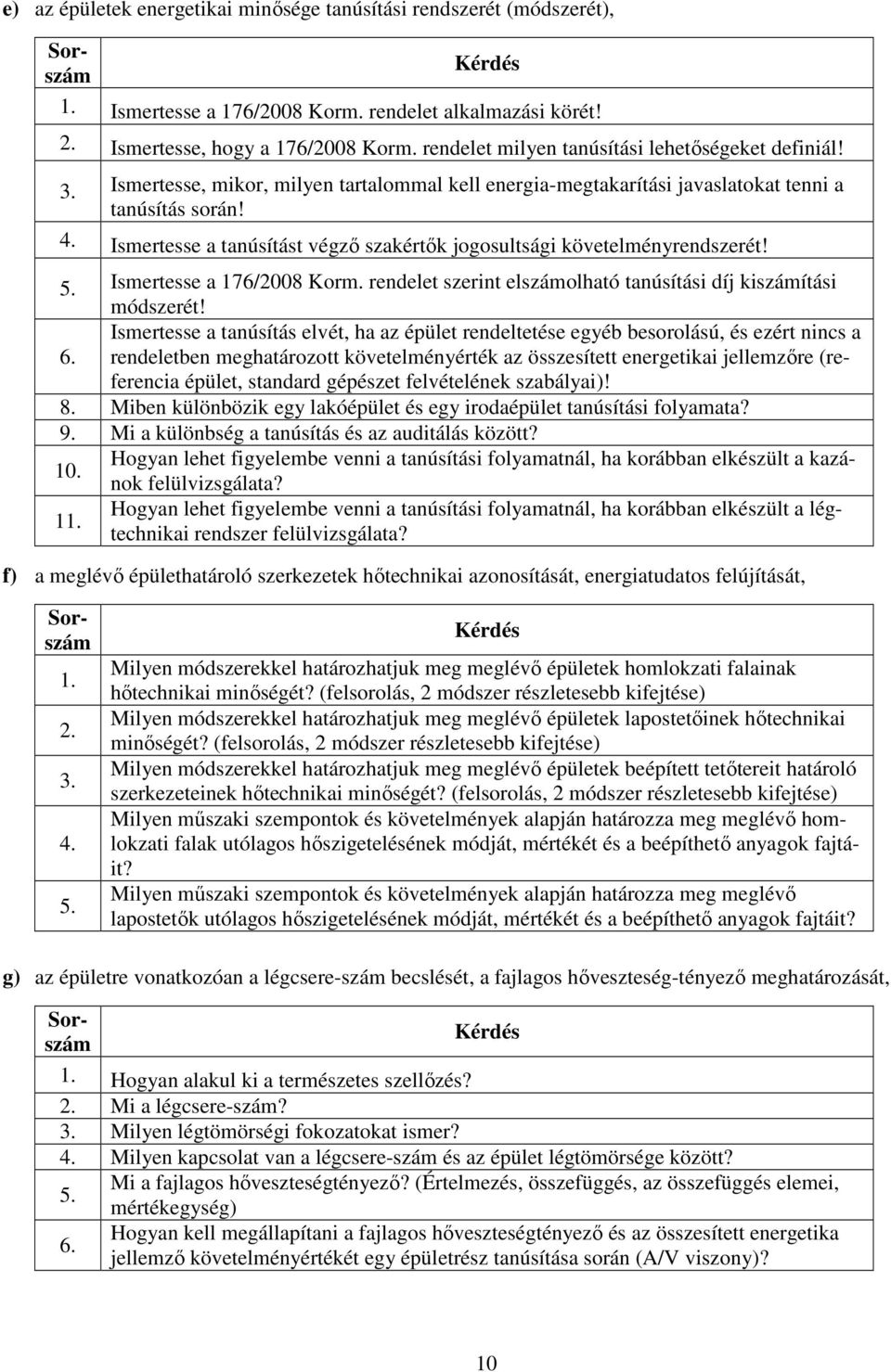 Ismertesse a tanúsítást végzı szakértık jogosultsági követelményrendszerét! Ismertesse a 176/2008 Korm. rendelet szerint elszámolható tanúsítási díj kiszámítási módszerét!