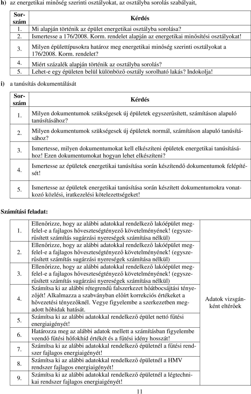 Miért százalék alapján történik az osztályba sorolás? Lehet-e egy épületen belül különbözı osztály sorolható lakás? Indokolja! i) a tanúsítás dokumentálását 1.