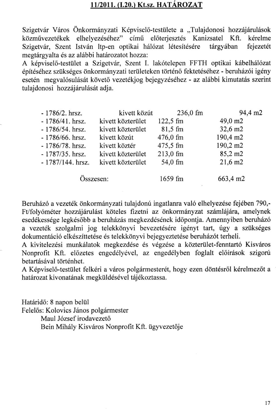 lak6telepen FFTH optikai k6belh6l6zat 6pit6s6hez szi.