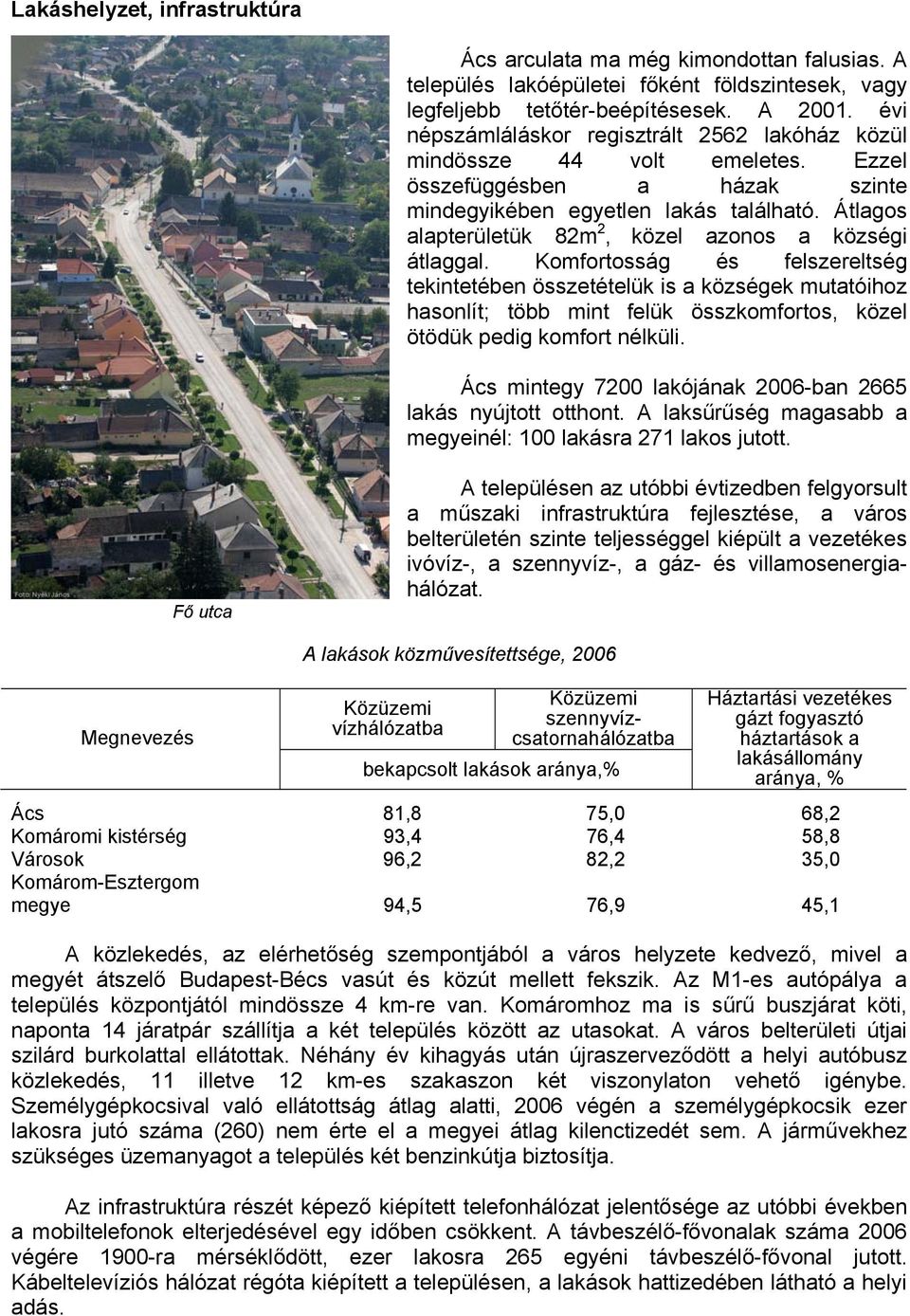 Átlagos alapterületük 82m 2, közel azonos a községi átlaggal.