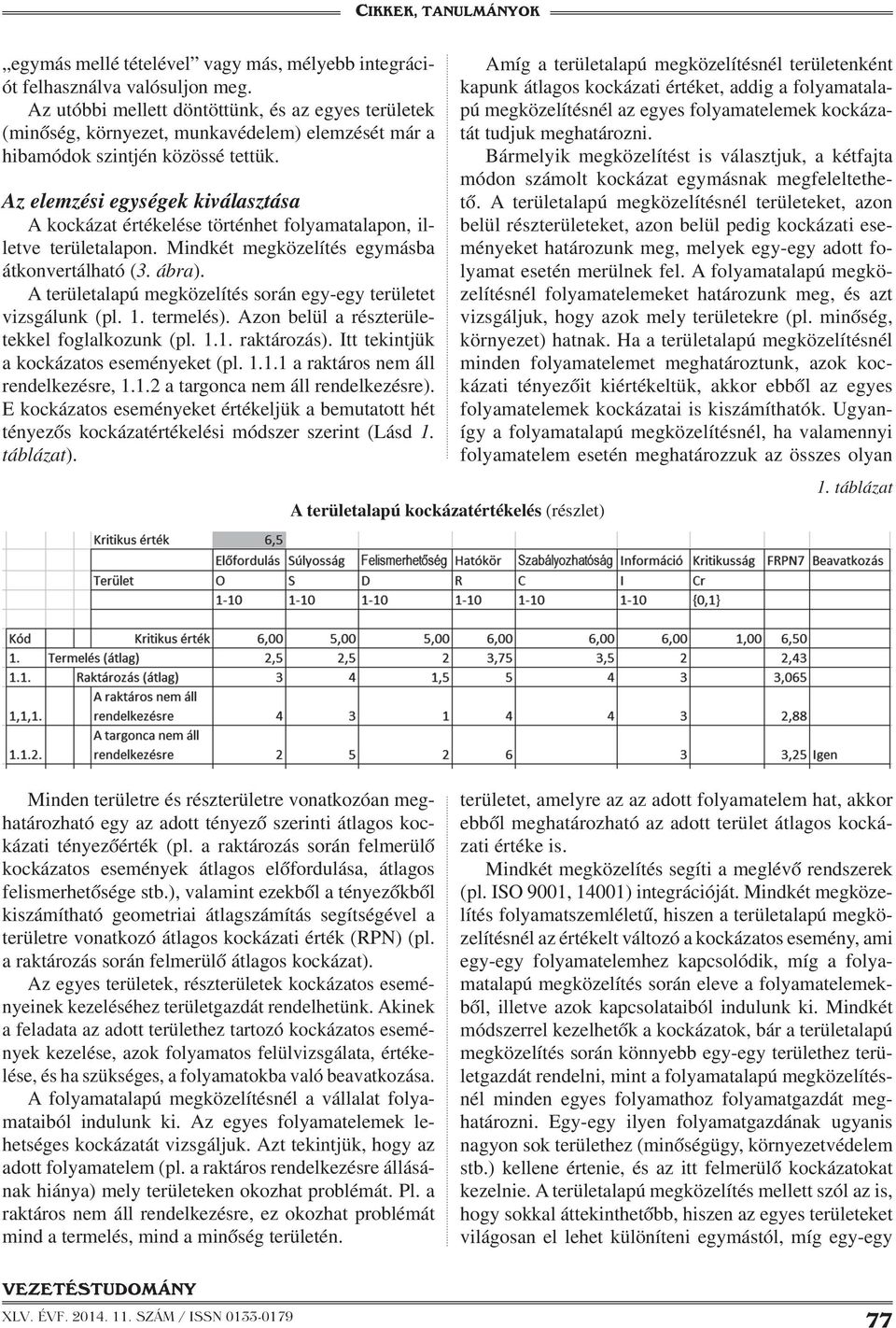 Az elemzési egységek kiválasztása A kockázat értékelése történhet folyamatalapon, illetve területalapon. Mindkét megközelítés egymásba átkonvertálható (3. ábra).