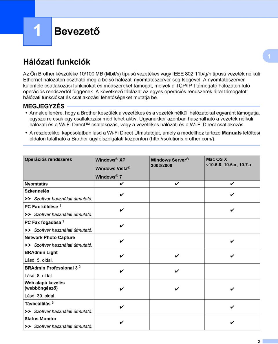 A nyomtatószerver különféle csatlakozási funkciókat és módszereket támogat, melyek a TCP/IP-t támogató hálózaton futó operációs rendszertől függenek.