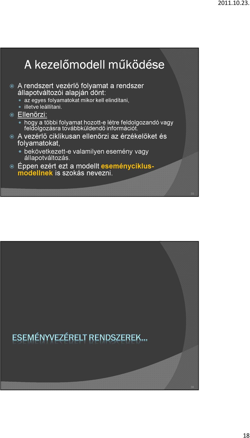 Ellenőrzi: hogy a többi folyamat hozott-e létre feldolgozandó vagy feldolgozásra továbbküldendő információt.