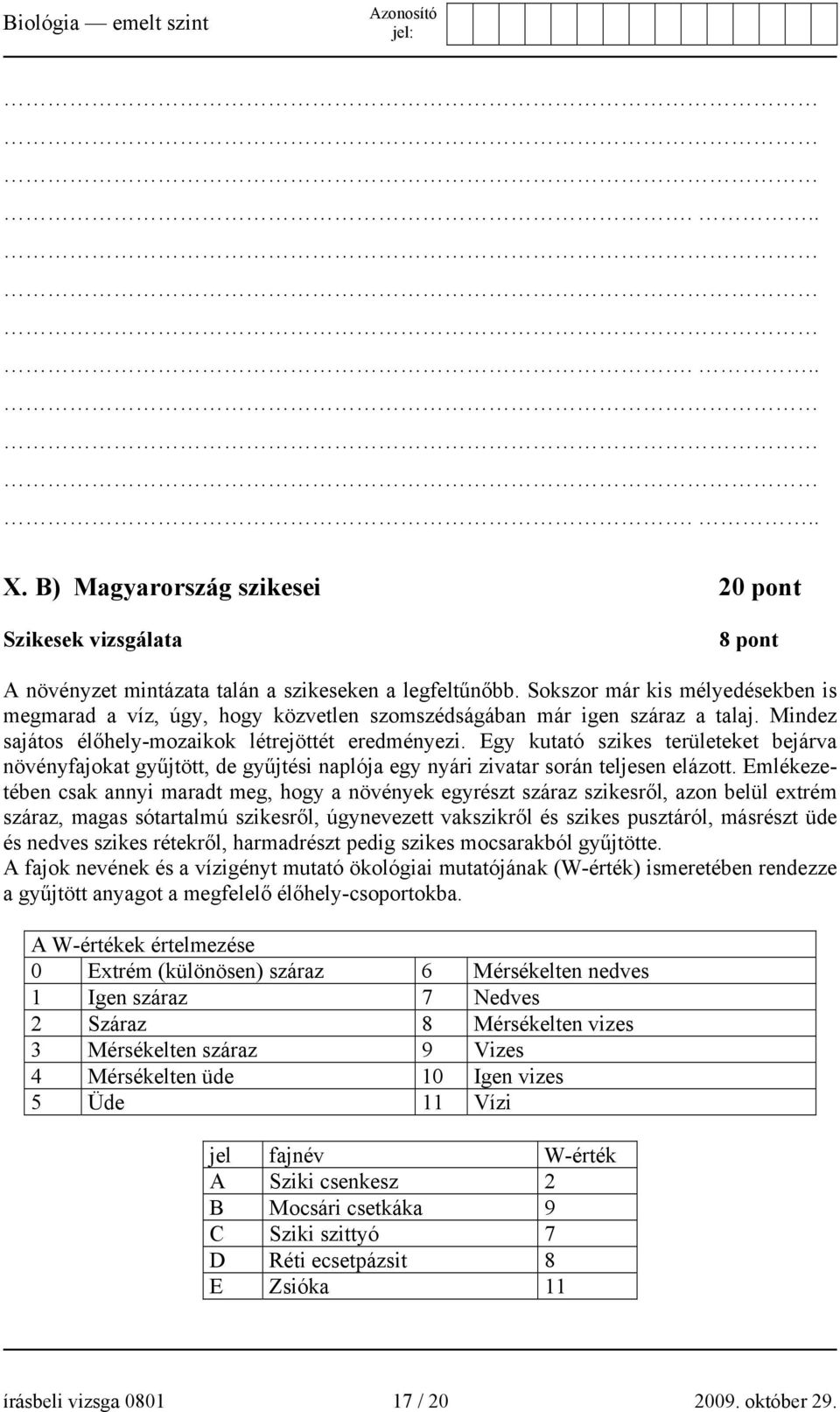 Egy kutató szikes területeket bejárva növényfajokat gyűjtött, de gyűjtési naplója egy nyári zivatar során teljesen elázott.