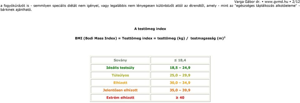 attól az étrendtől, amely - mint az "egészséges táplálkozás alkotóeleme" - bárkinek ajánlható.