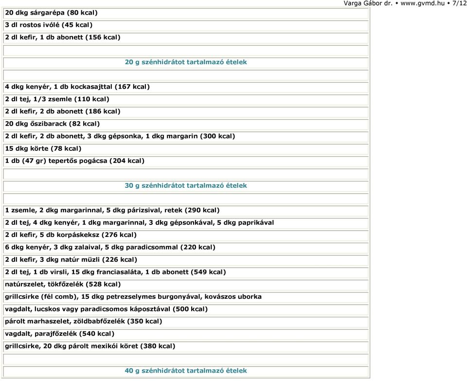 abonett (186 kcal) 20 dkg őszibarack (82 kcal) 2 dl kefir, 2 db abonett, 3 dkg gépsonka, 1 dkg margarin (300 kcal) 15 dkg körte (78 kcal) 1 db (47 gr) tepertős pogácsa (204 kcal) 30 g szénhidrátot