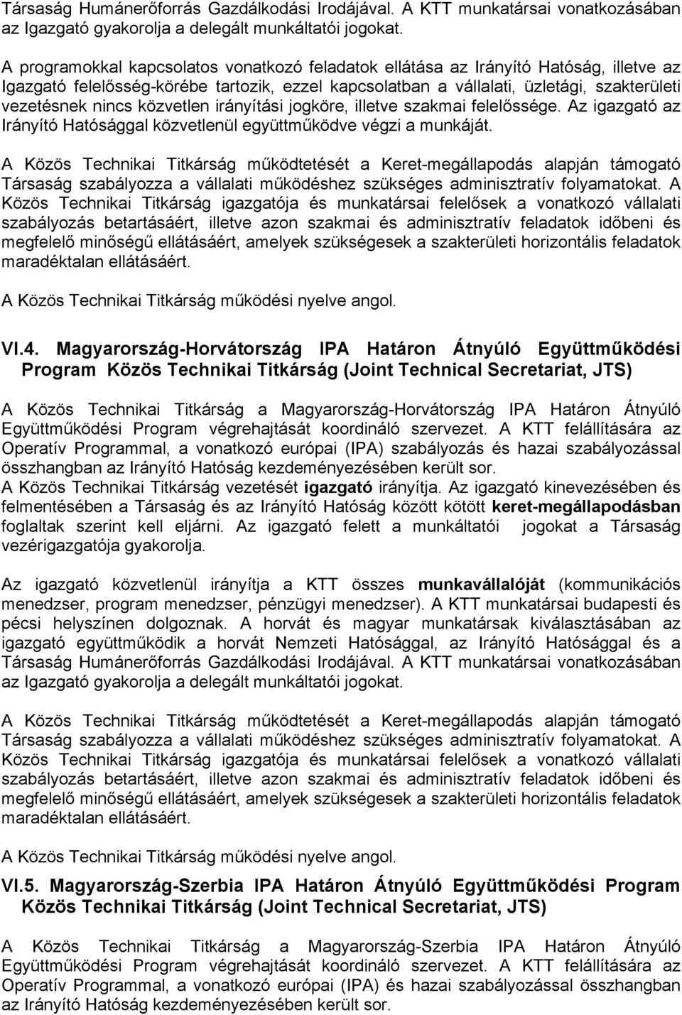 közvetlen irányítási jogköre, illetve szakmai felelőssége. Az igazgató az Irányító Hatósággal közvetlenül együttműködve végzi a munkáját. VI.4.