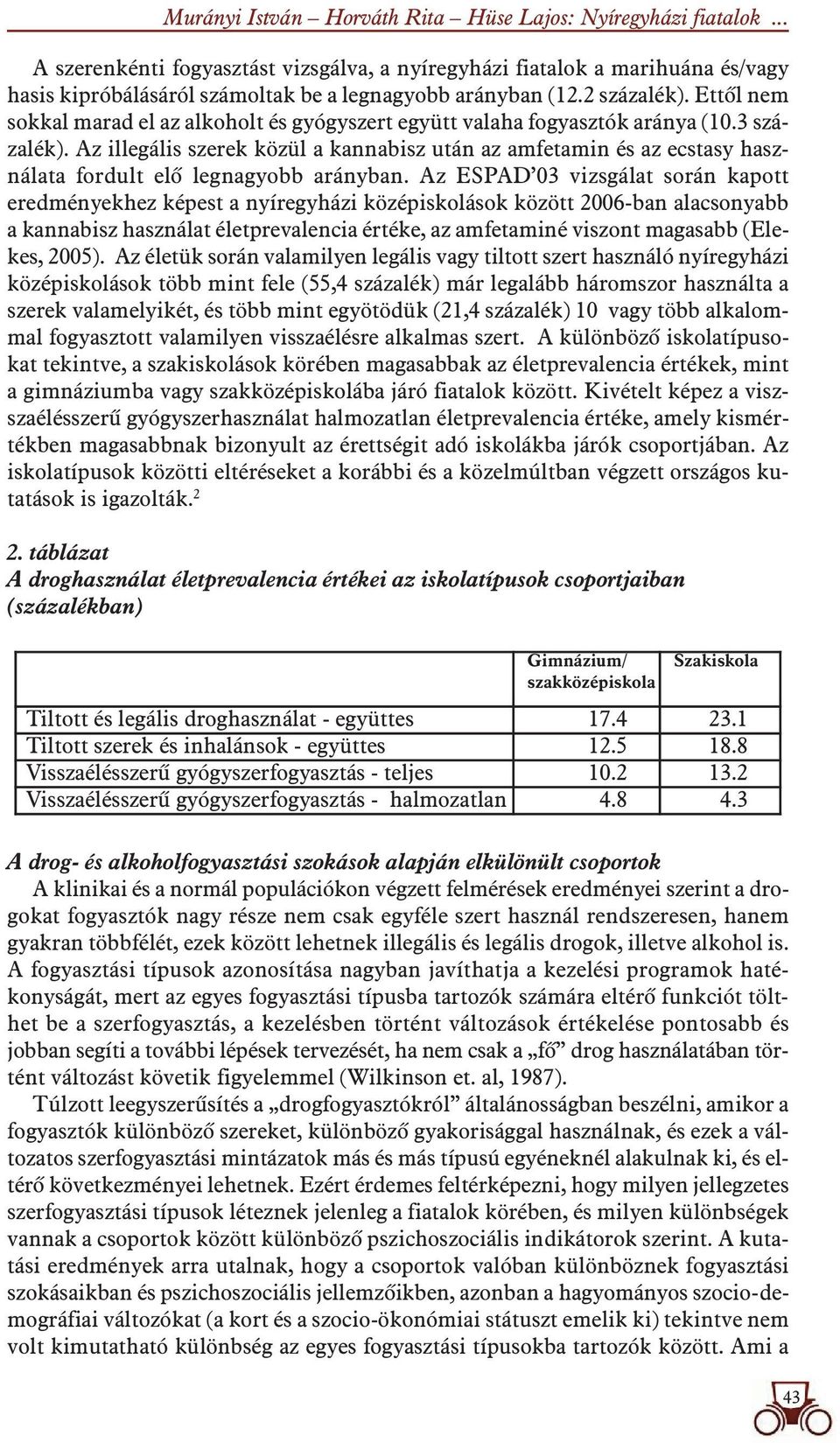 Az illegális szerek közül a kannabisz után az amfetamin és az ecstasy használata fordult elô legnagyobb arányban.