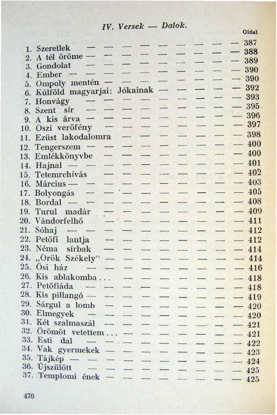 Bordal 408 19. Turul madár 409 20. Vándorfelh ő 411 21. Sóhaj 412 o 09 Petőfi lant ja 412 23. Néma sírbak 414 24. Örök Székely 414.,. _ D. Ösi ház 416 26. Kis ahlakomba... 418 27.