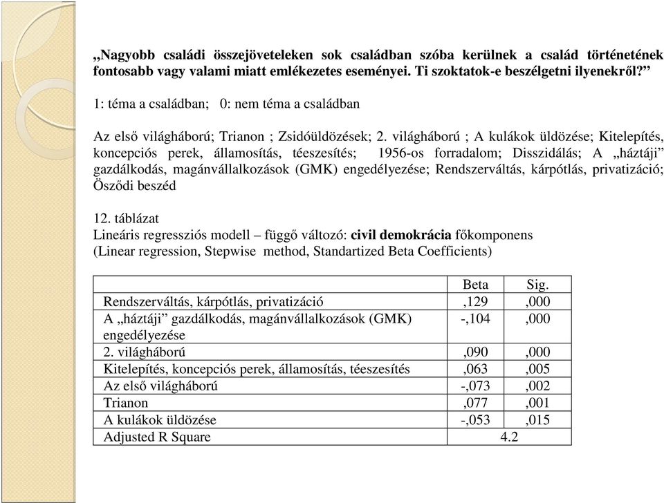 világháború ; A kulákok üldözése; Kitelepítés, koncepciós perek, államosítás, téeszesítés; 1956-os forradalom; Disszidálás; A háztáji gazdálkodás, magánvállalkozások (GMK) engedélyezése;