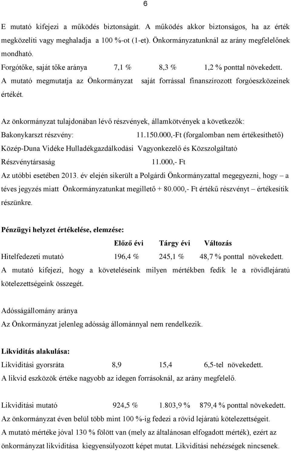 Az önkormányzat tulajdonában lévő részvények, államkötvények a következők: Bakonykarszt részvény: 11.150.