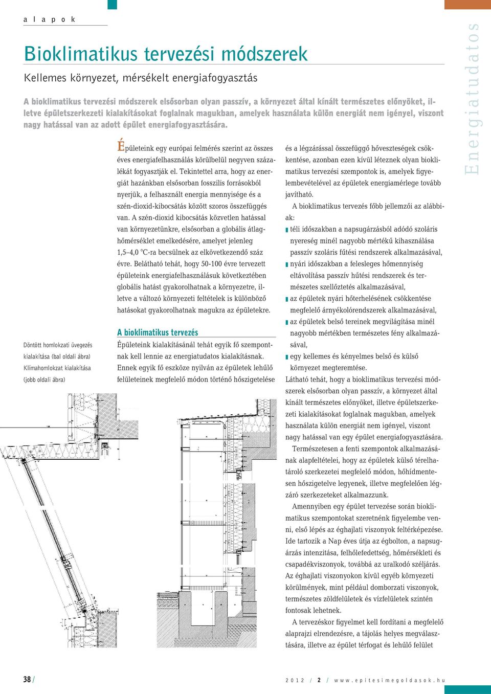 Döntött homlokzati üvegezés kialakítása (bal oldali ábra) Klímahomlokzat kialakítása (jobb oldali ábra) Épületeink egy európai felmérés szerint az összes éves energiafelhasználás körülbelül negyven
