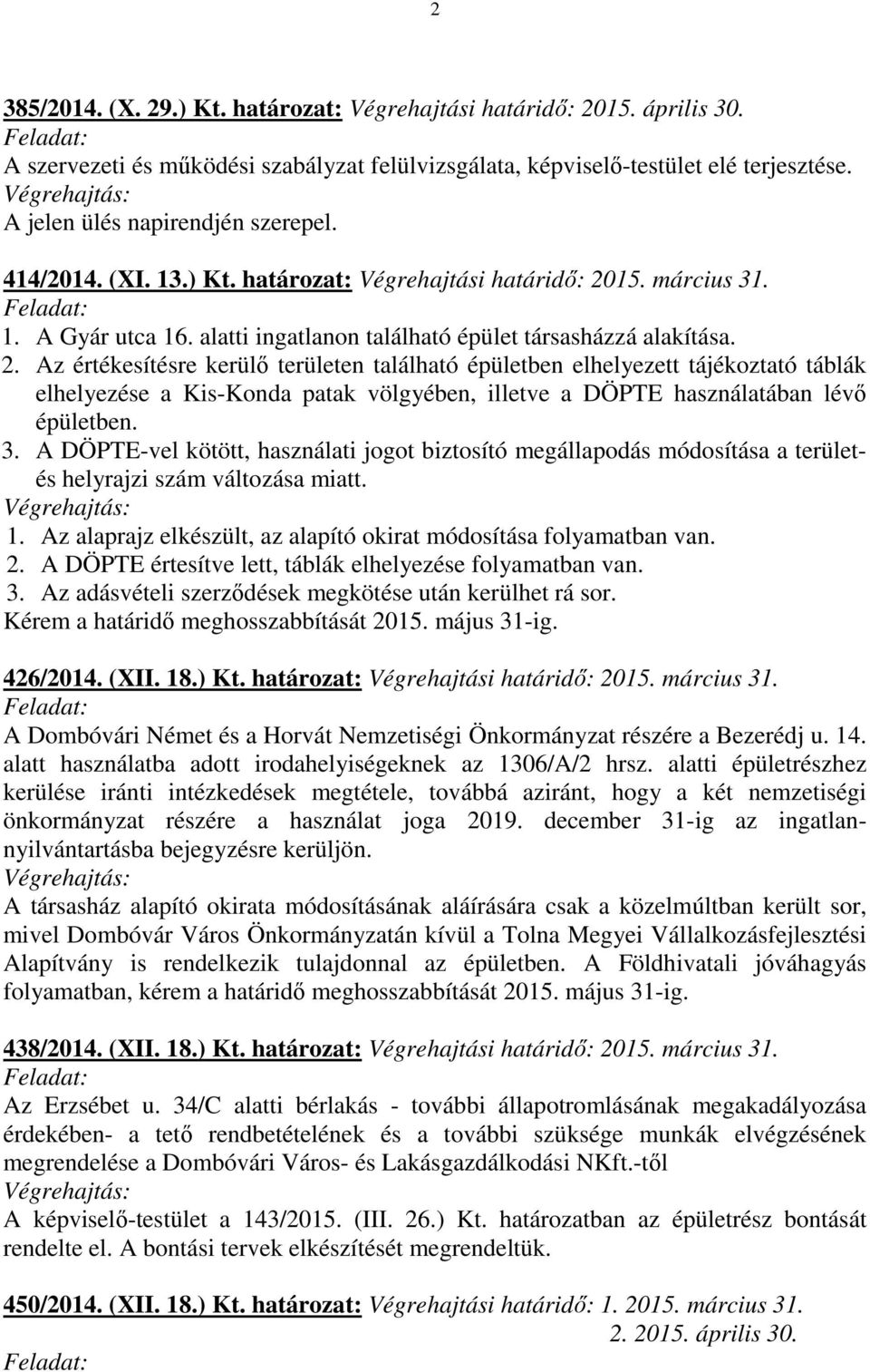 15. március 31. 1. A Gyár utca 16. alatti ingatlanon található épület társasházzá alakítása. 2.