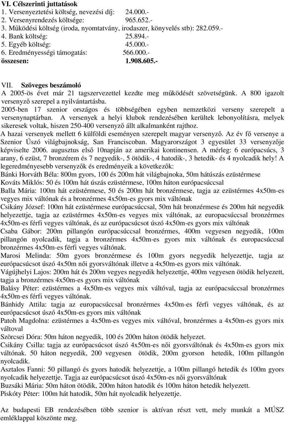 Szöveges beszámoló A 2005-ös évet már 21 tagszervezettel kezdte meg működését szövetségünk. A 800 igazolt versenyző szerepel a nyilvántartásba.