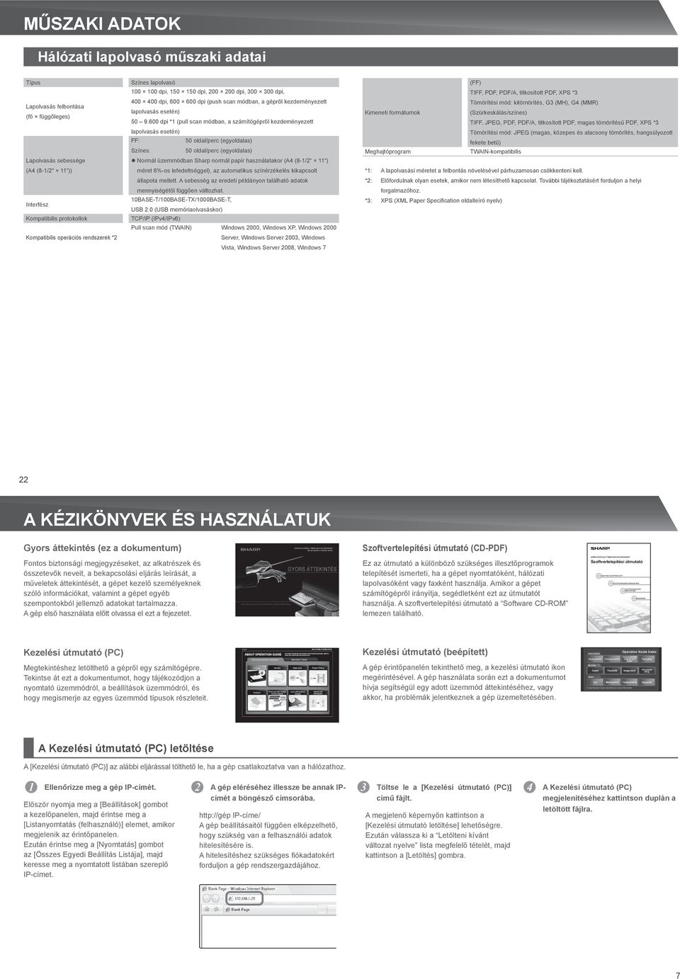 Lapolvasás sebessége (A4 (8-1/2" 11")) Interfész Kompatibilis protokollok Kompatibilis operációs rendszerek *2 Színes lapolvasó 100 100 dpi, 150 150 dpi, 200 200 dpi, 300 300 dpi, 400 400 dpi, 600