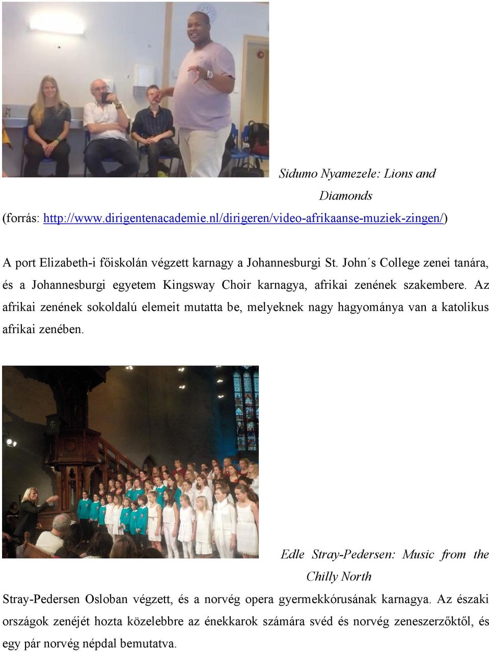 John s College zenei tanára, és a Johannesburgi egyetem Kingsway Choir karnagya, afrikai zenének szakembere.