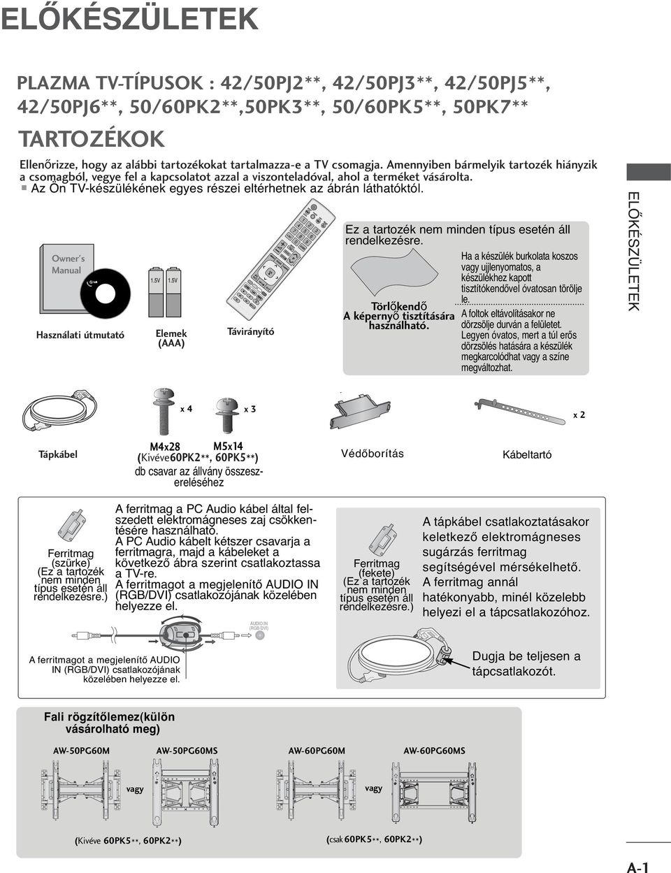 Owner's Manual Használati útmutató lemek (AAA) AD BACK INFO XIT FRZ Távirányító RATIO MNU GUID Q.MNU MUT 5 6 7 8 9 0 LIST Q.