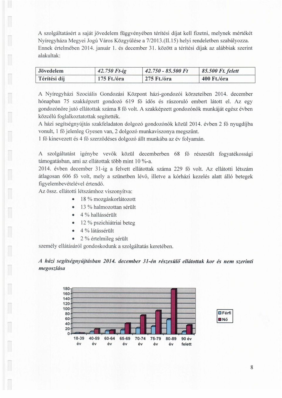 lóra 400 Ft.lóra A Nyíregyházi Szociális Gondozási Központ házi-gondozói körzeteiben 2014. december hónapban 75 szakképzett gondozó 619 fő idős és rászoruló embert látott el.