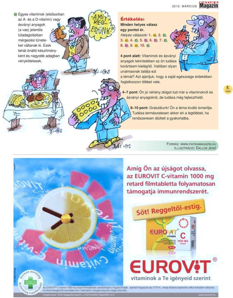 c). 2010. MÁRCIUS 4 pont alatt: Vitaminok és ásványi anyagok tekintetében az ön tudása korántsem kielégítô. Valóban olyan unalmasnak találja ezt a témát?