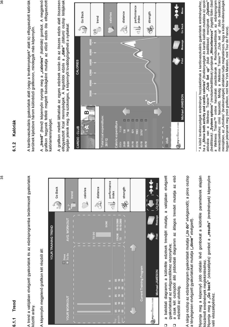 jobboldali diagramm az átlagos trendet mutatja az első edzéstől az utolsóig.