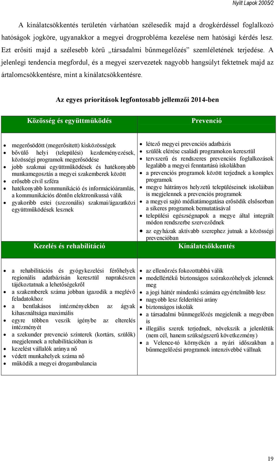 A jelenlegi tendencia megfordul, és a megyei szervezetek nagyobb hangsúlyt fektetnek majd az ártalomcsökkentésre, mint a kínálatcsökkentésre.