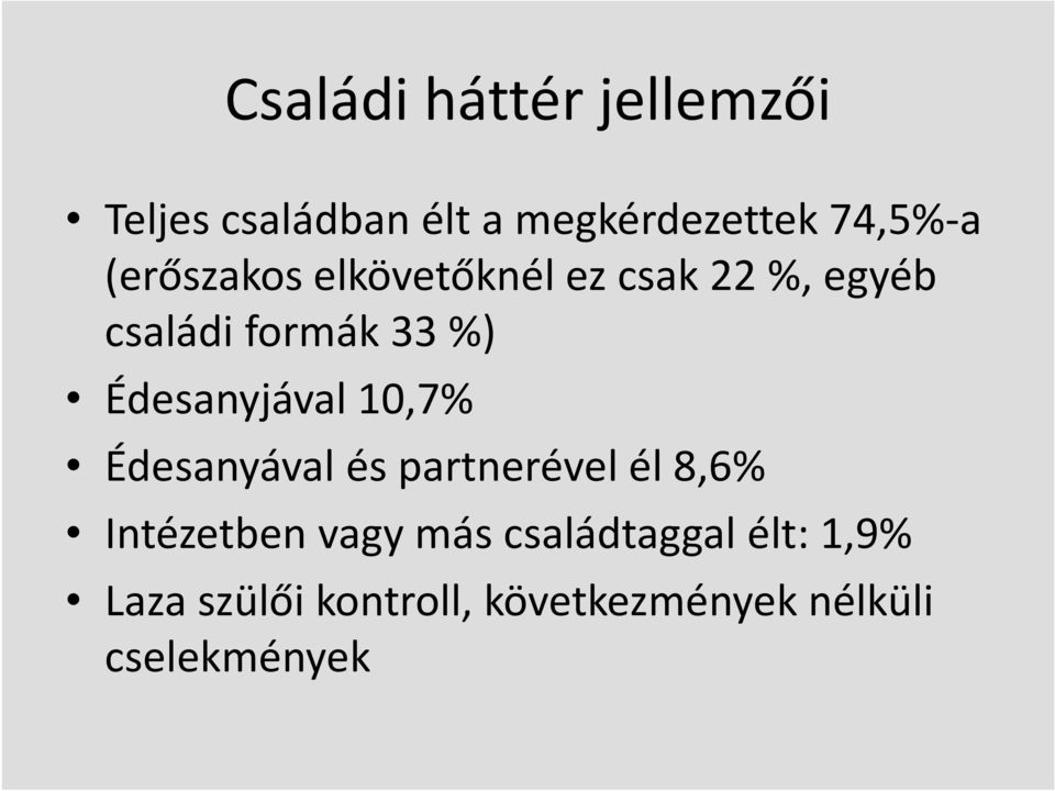 Édesanyjával 10,7% Édesanyával és partnerével él 8,6% Intézetben vagy