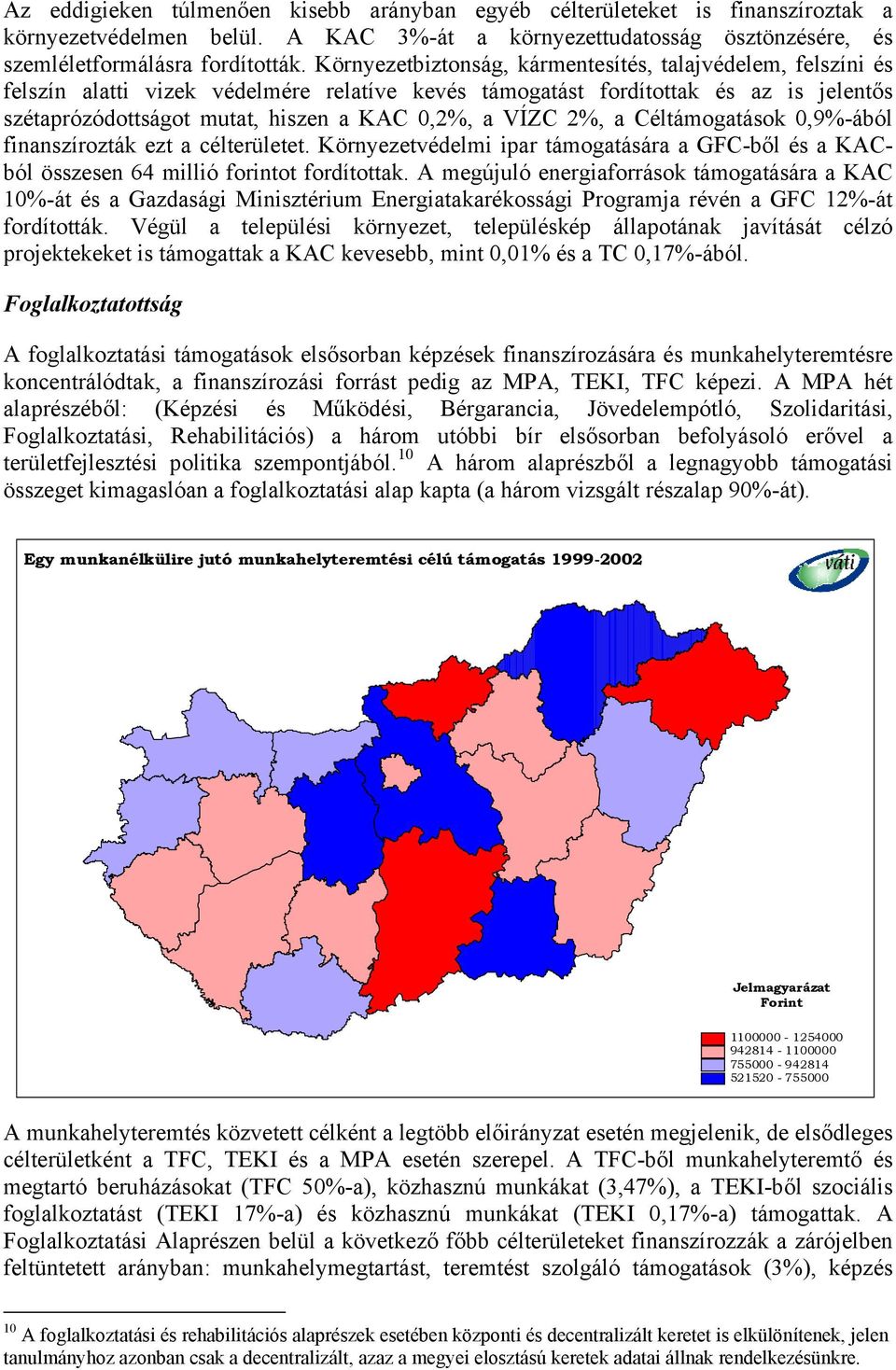 VÍZC 2%, a Céltámogatások 0,9%-ából finanszírozták ezt a célterületet. Környezetvédelmi ipar támogatására a GFC-ből és a KACból összesen 64 millió forintot fordítottak.