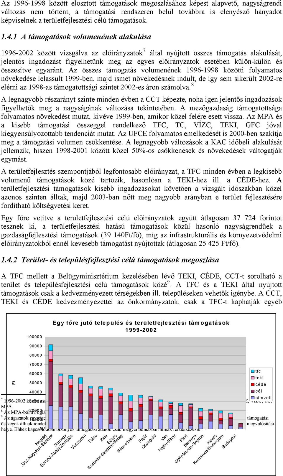 1 A támogatások volumenének alakulása 1996-2002 között vizsgálva az előirányzatok 7 által nyújtott összes támogatás alakulását, jelentős ingadozást figyelhetünk meg az egyes előirányzatok esetében