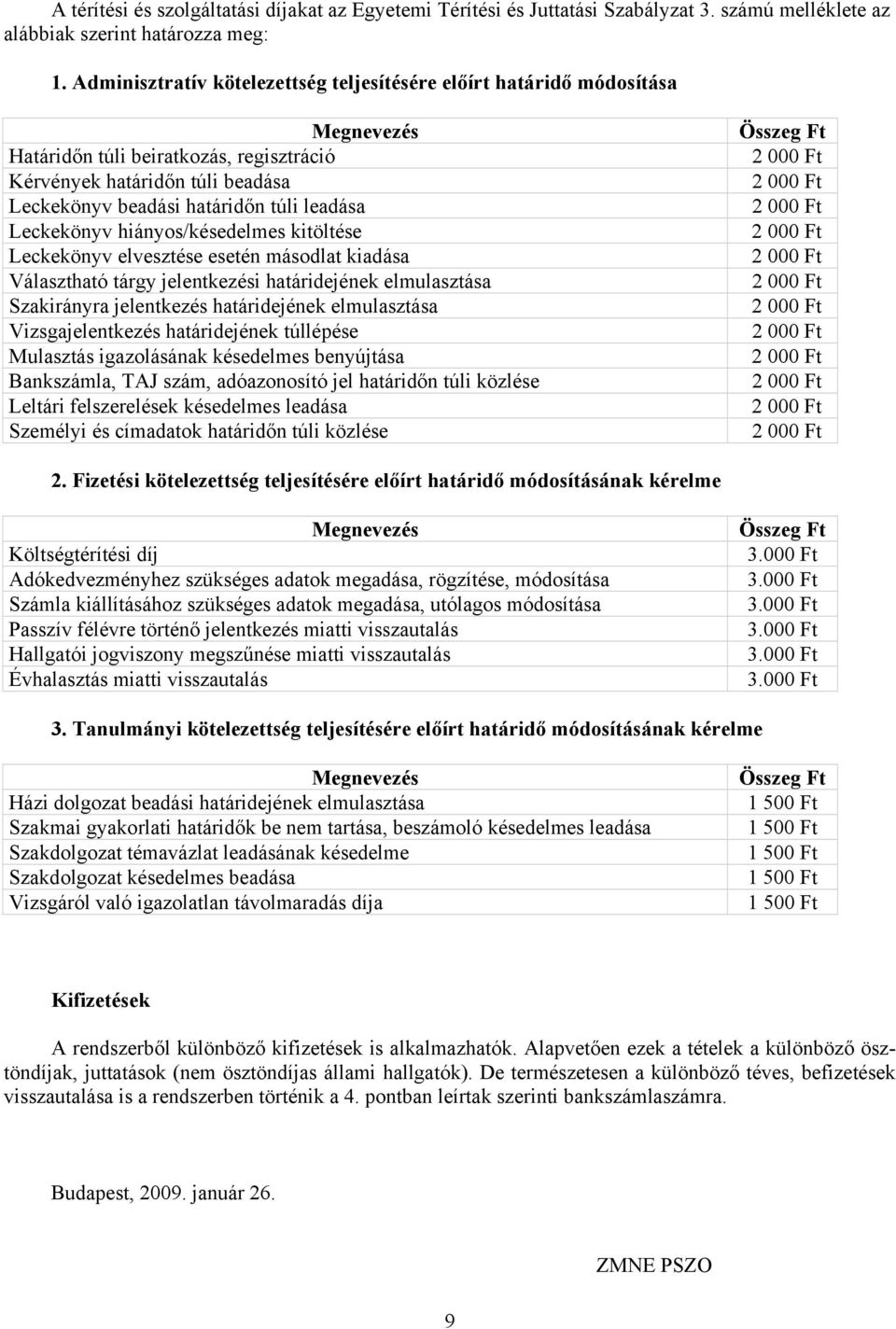 Leckekönyv hiányos/késedelmes kitöltése Leckekönyv elvesztése esetén másodlat kiadása Választható tárgy jelentkezési határidejének elmulasztása Szakirányra jelentkezés határidejének elmulasztása