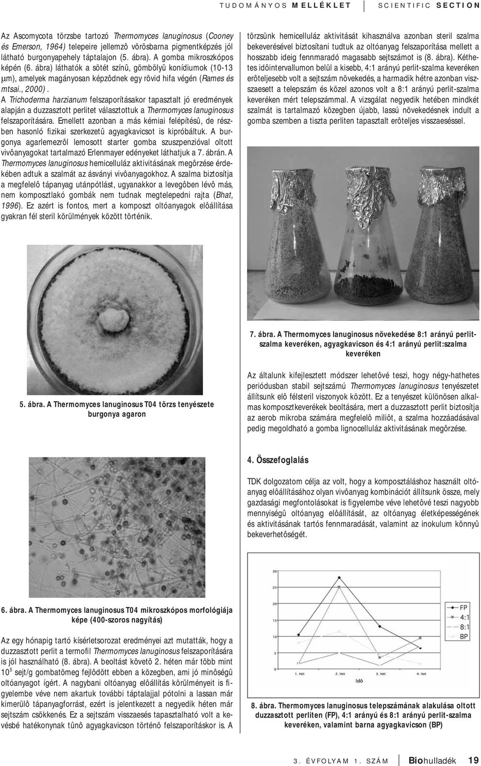 A Trichoderma harzianum felszaporításakor tapasztalt jó eredmények alapján a duzzasztott perlitet választottuk a Thermomyces lanuginosus felszaporítására.