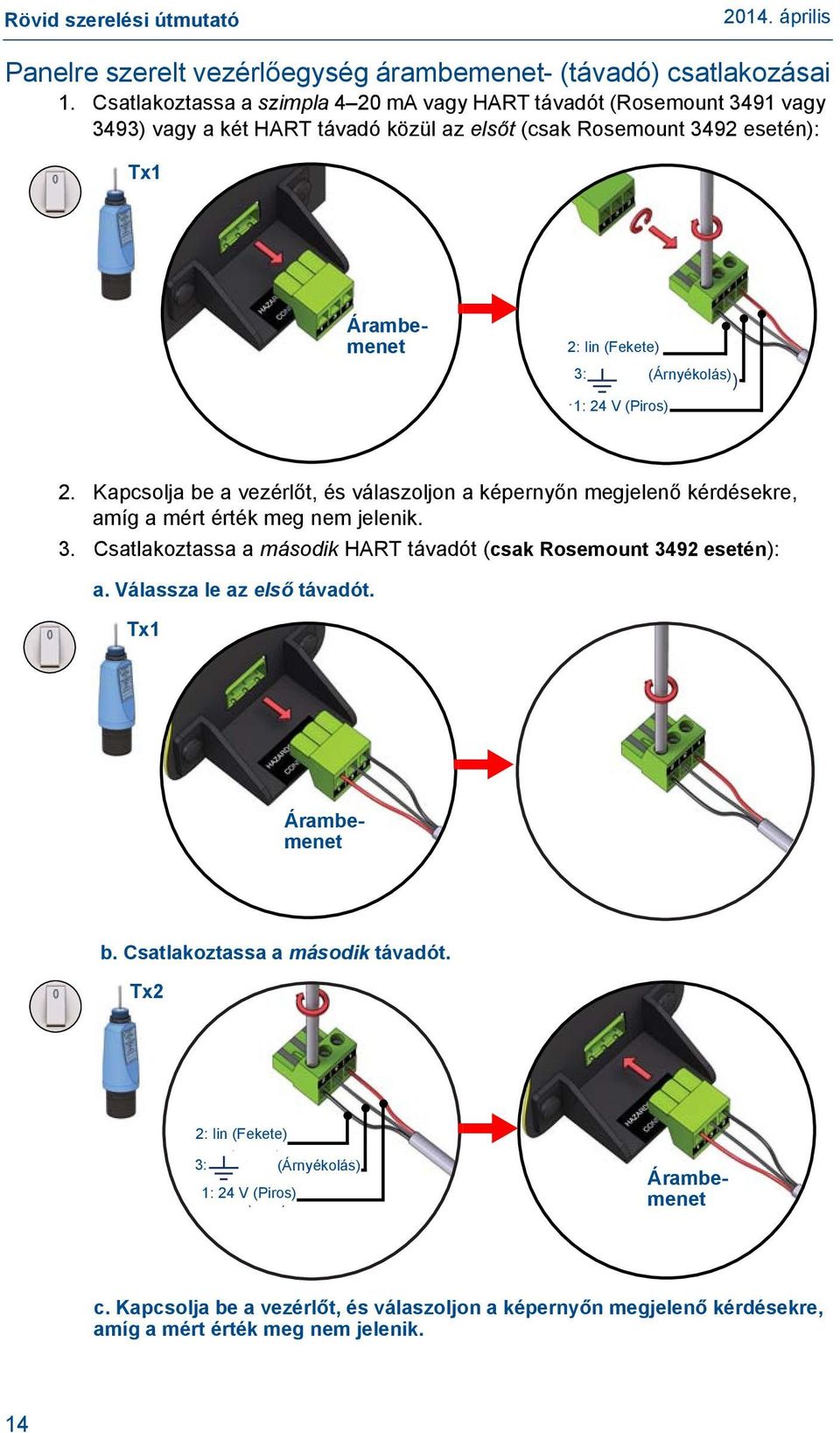 3: 3: (Screen/Shield) (Árnyékolás) 1: 24 V (Red) (Piros) 2. Kapcsolja be a vezérlőt, és válaszoljon a képernyőn megjelenő kérdésekre, 3.