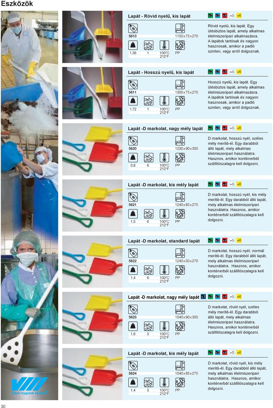 Egy ütésbiztos lapát, amely alkalmas élelmiszeripari alkalmazásra. A lapátok tartósak és nagyon hasznosak, amikor a padló szinten, vagy arról dolgoznak.