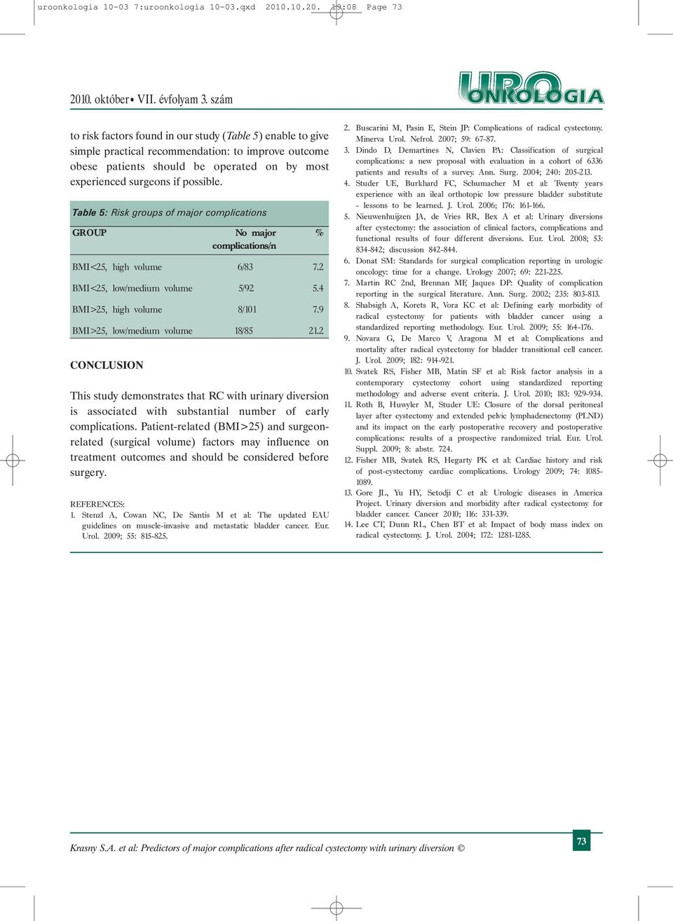 19:08 Page 73 to risk factors found in our study (Table 5) enable to give simple practical recommendation: to improve outcome obese patients should be operated on by most experienced surgeons if