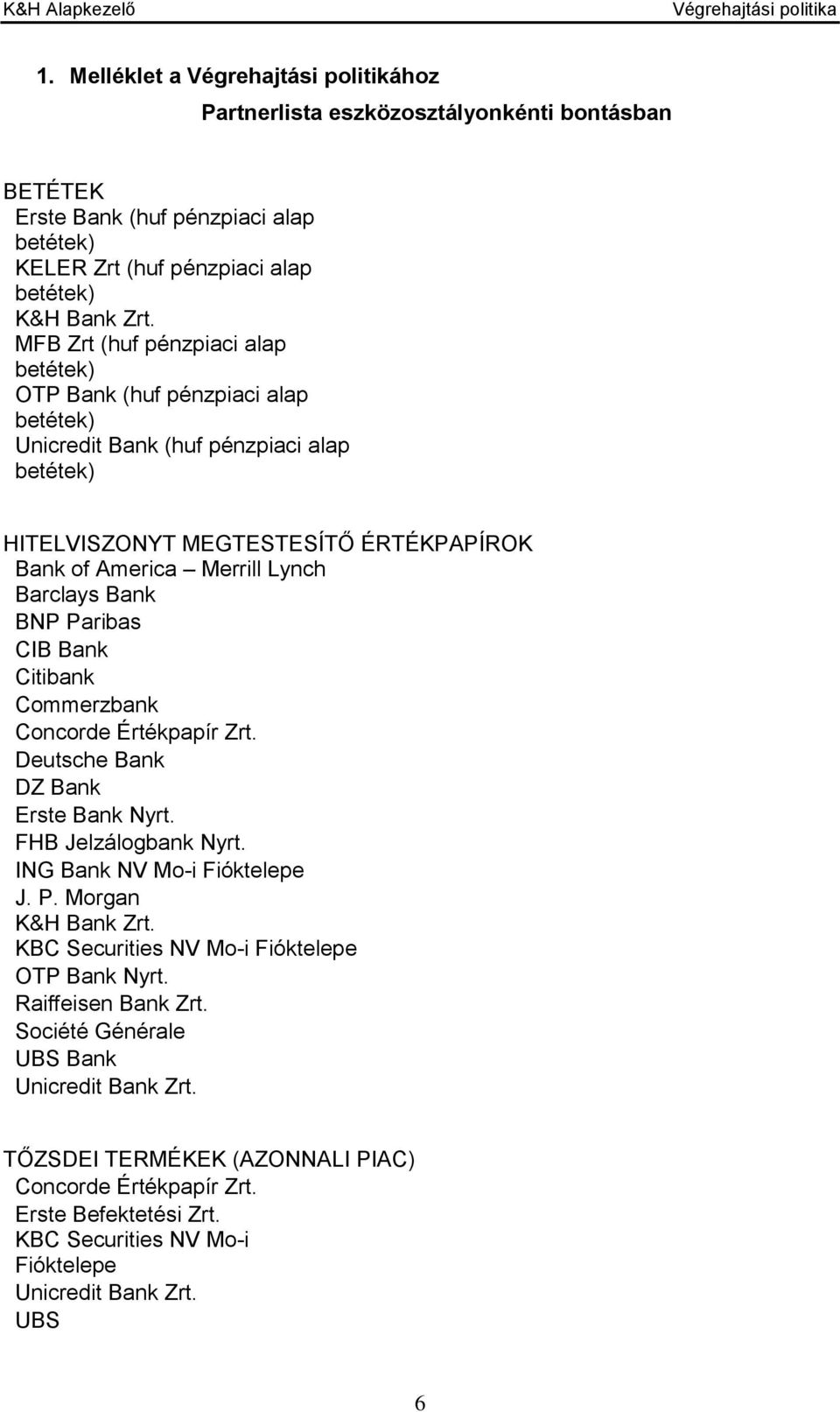 Concorde Értékpapír Zrt. Deutsche Bank DZ Bank Erste Bank Nyrt. FHB Jelzálogbank Nyrt. ING Bank NV Mo-i Fióktelepe J. P. Morgan KBC Securities NV Mo-i Fióktelepe OTP Bank Nyrt.