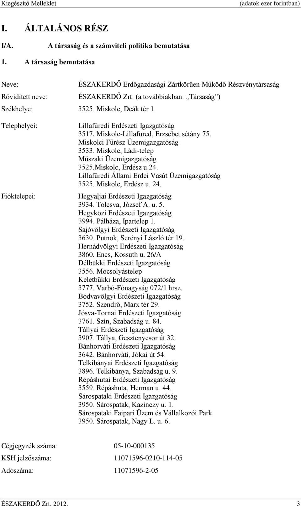 Miskolci Fűrész Üzemigazgatóság 3533. Miskolc, Ládi-telep Műszaki Üzemigazgatóság 3525.Miskolc, Erdész u.24. Lillafüredi Állami Erdei Vasút Üzemigazgatóság 3525. Miskolc, Erdész u. 24.