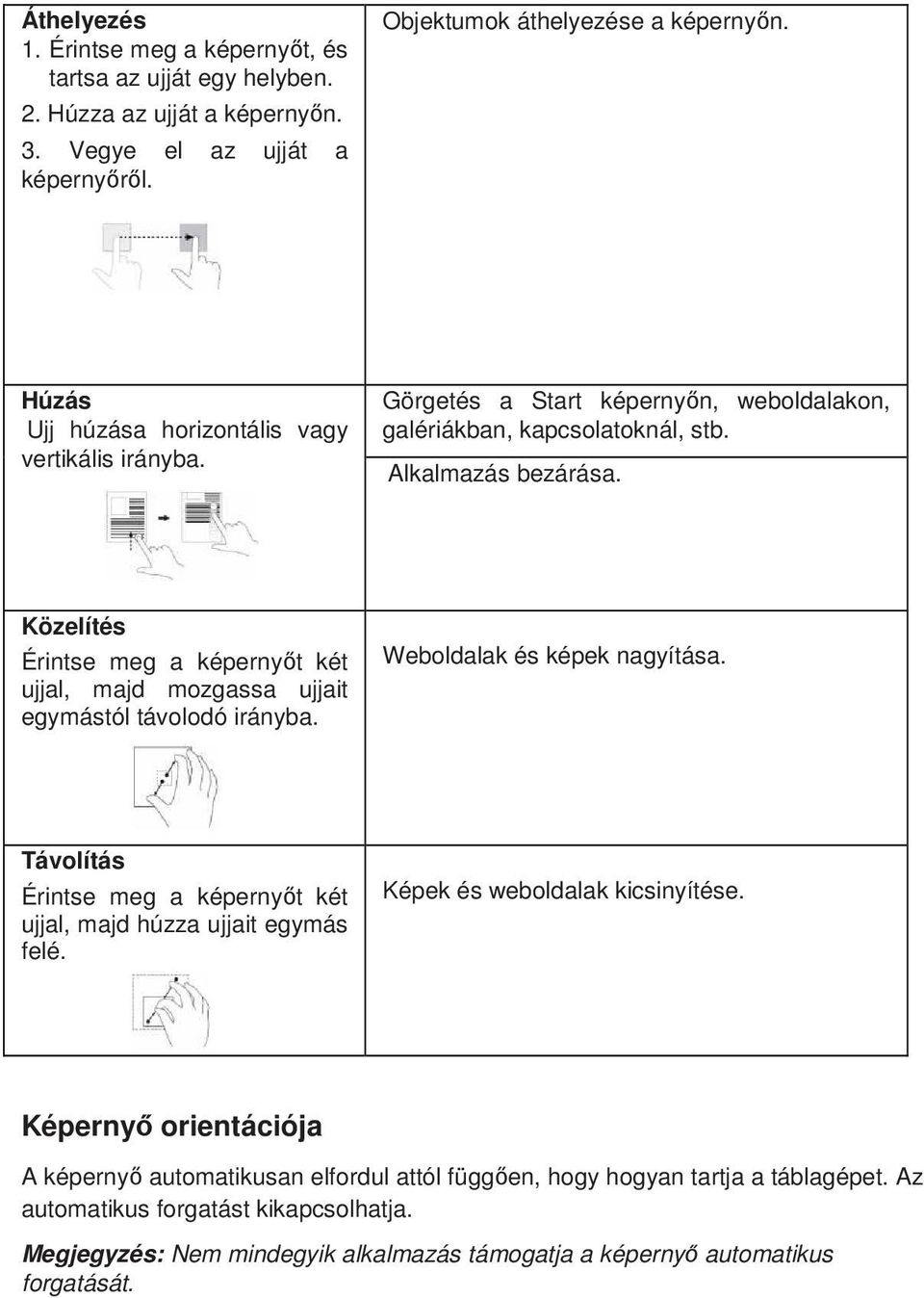 Közelítés Érintse meg a képernyőt két ujjal, majd mozgassa ujjait egymástól távolodó irányba. Weboldalak és képek nagyítása.