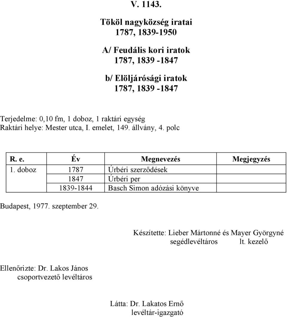 doboz 1787 Úrbéri szerződések 1847 Úrbéri per 1839-1844