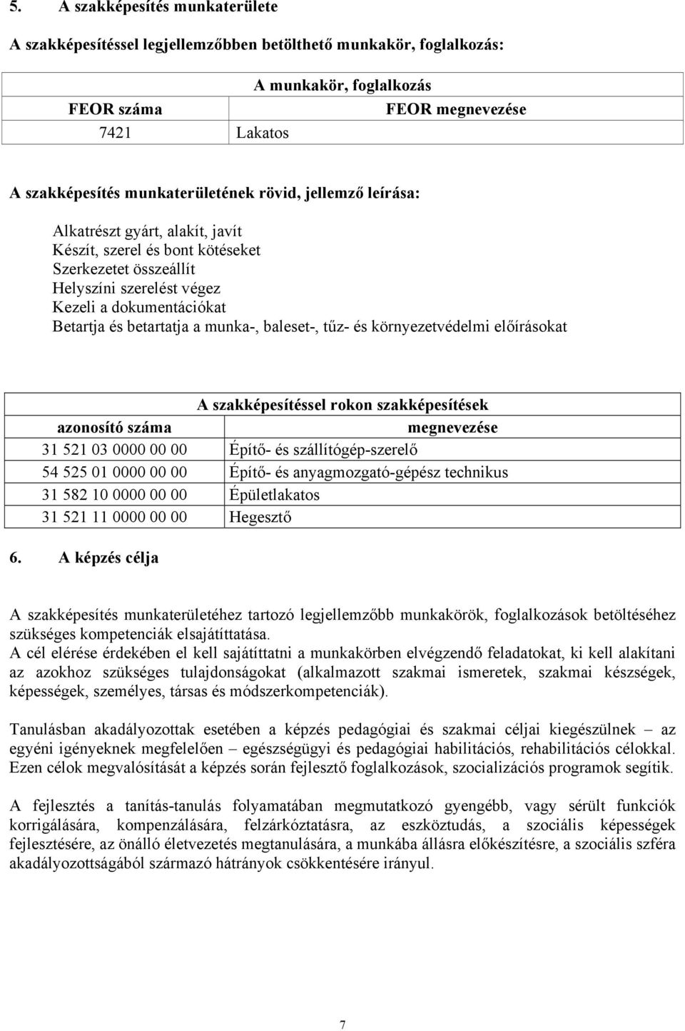 baleset-, tűz- és környezetvédelmi előírásokat A szakképesítéssel rokon szakképesítések azonosító száma megnevezése 31 521 03 0000 00 00 Építő- és szállítógép-szerelő 54 525 01 0000 00 00 Építő- és