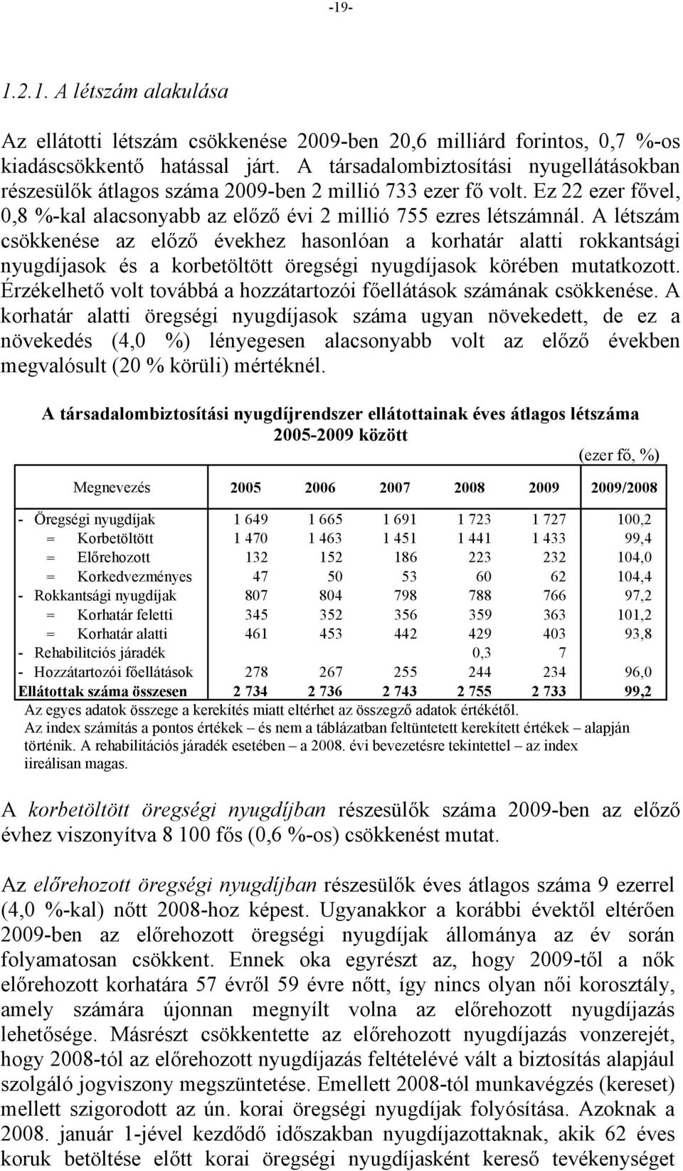 A létszám csökkenése az előző évekhez hasonlóan a korhatár alatti rokkantsági nyugdíjasok és a korbetöltött öregségi nyugdíjasok körében mutatkozott.