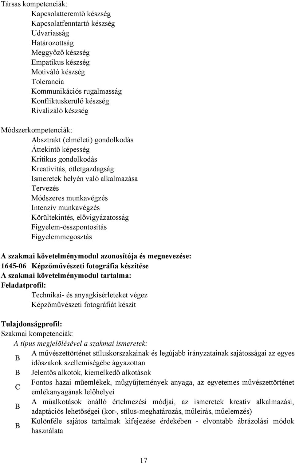 Tervezés Módszeres munkavégzés Intenzív munkavégzés Körültekintés, elővigyázatosság Figyelem-összpontosítás Figyelemmegosztás A szakmai követelménymodul azonosítója és megnevezése: 1645-06