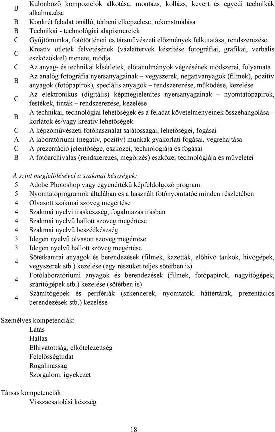 anyag- és technikai kísérletek, előtanulmányok végzésének módszerei, folyamata Az analóg fotográfia nyersanyagainak vegyszerek, negatívanyagok (filmek), pozitív anyagok (fotópapírok), speciális