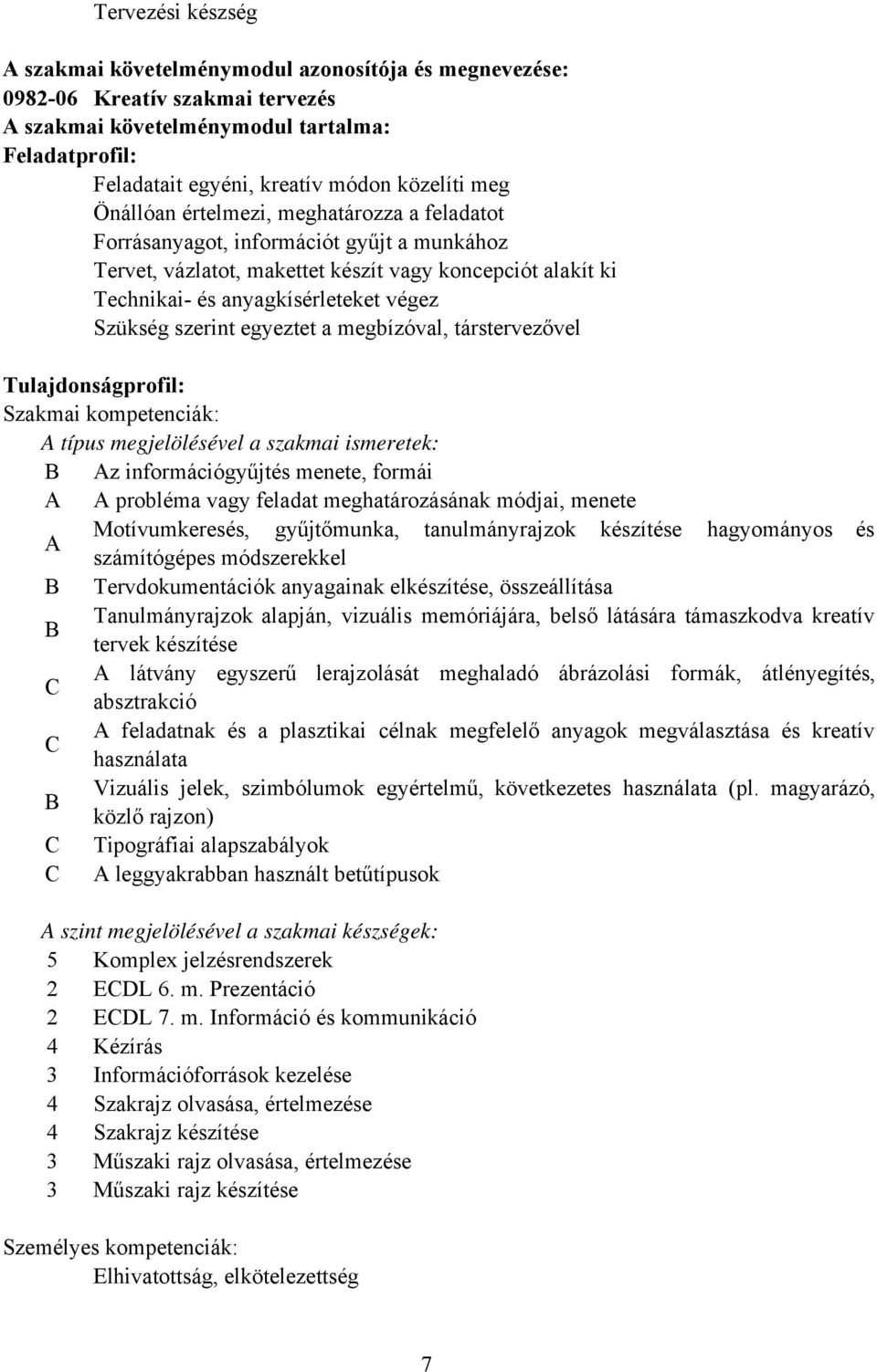 szerint egyeztet a megbízóval, társtervezővel Tulajdonságprofil: Szakmai kompetenciák: A típus megjelölésével a szakmai ismeretek: Az információgyűjtés menete, formái A A probléma vagy feladat