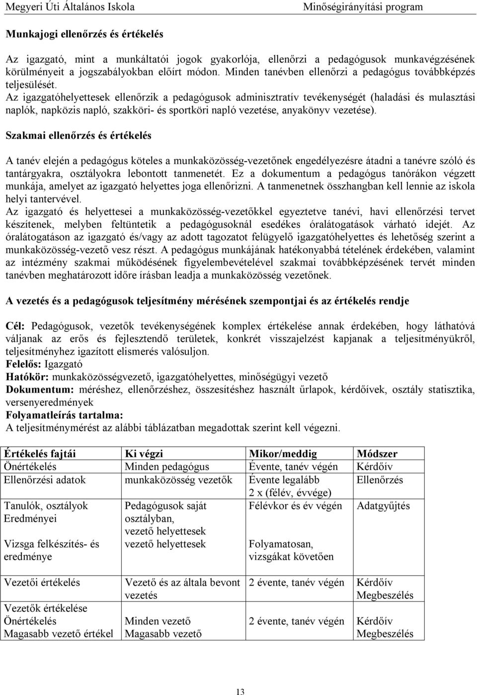 Az igazgatóhelyettesek ellenőrzik a pedagógusok adminisztratív tevékenységét (haladási és mulasztási naplók, napközis napló, szakköri- és sportköri napló vezetése, anyakönyv vezetése).