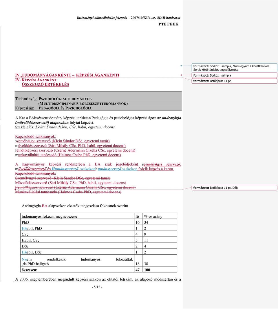 PSZICHOLÓGIAI TUDOMÁNYOK (MULTIDISZCIPLINÁRIS BÖLCSÉSZETTUDOMÁNYOK) Képzési ág: PEDAGÓGIA ÉS PSZICHOLÓGIA A Kar a Bölcsészettudomány képzési területen Pedagógia és pszichológia képzési ágon az