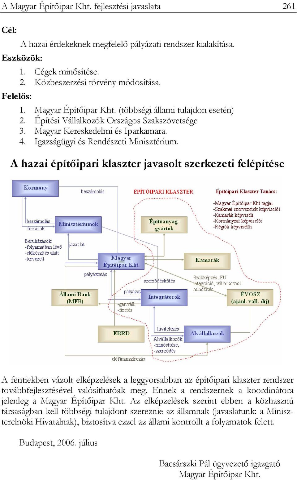 A hazai építőipari klaszter javasolt szerkezeti felépítése A fentiekben vázolt elképzelések a leggyorsabban az építőipari klaszter rendszer továbbfejlesztésével valósíthatóak meg.