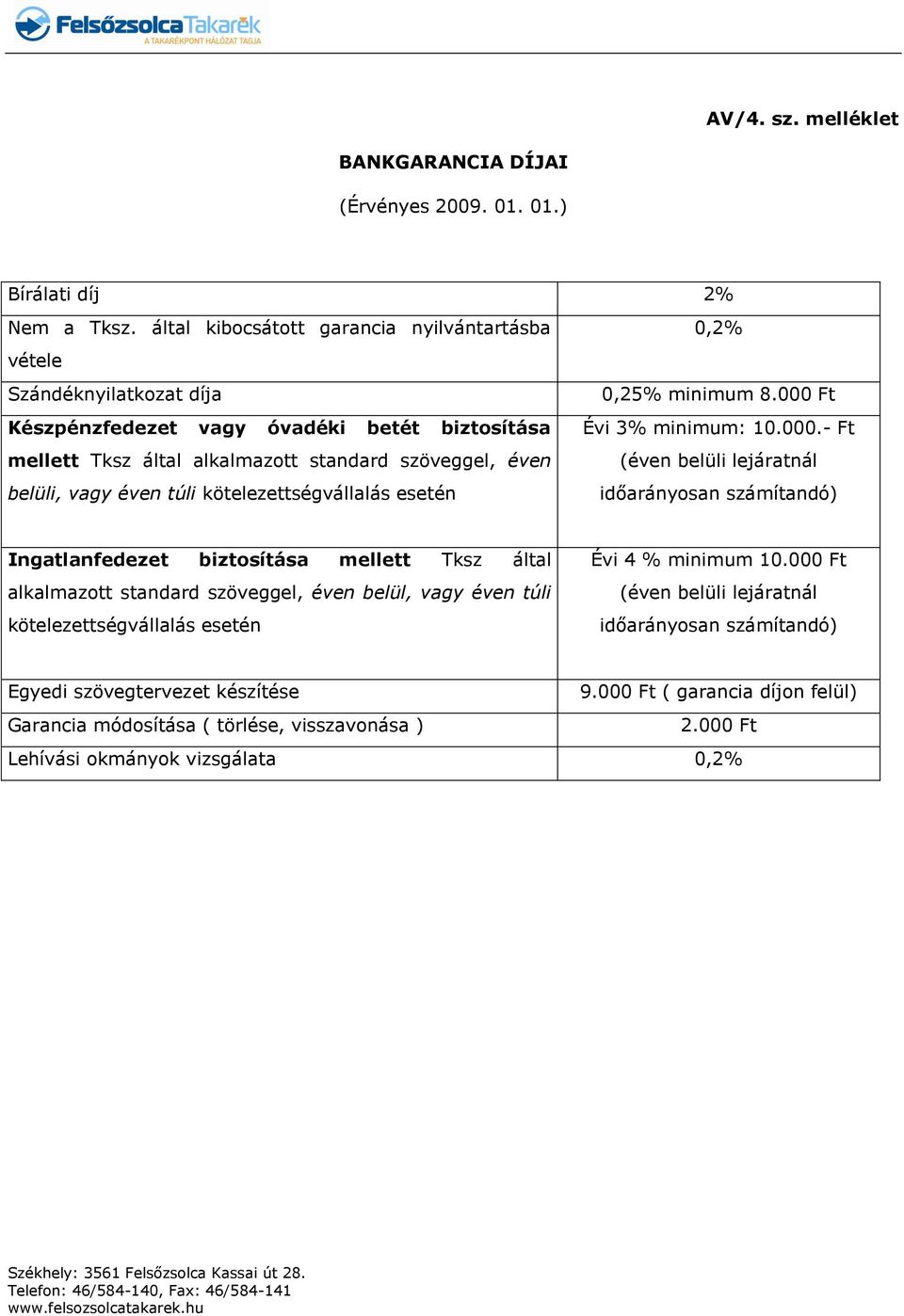 túli kötelezettségvállalás esetén 0,2% 0,25% minimum 8.000 