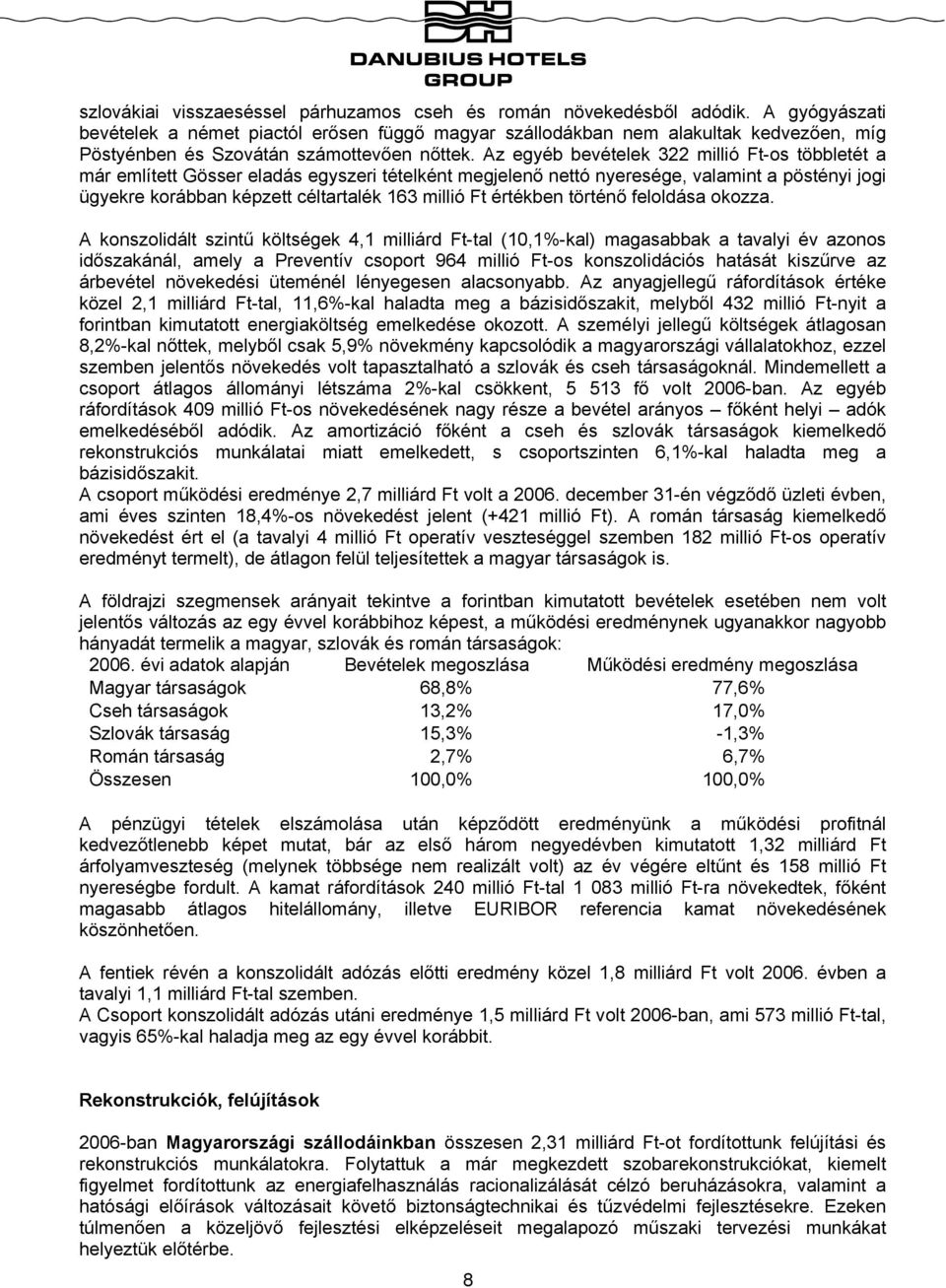 Az egyéb bevételek 322 millió Ft-os többletét a már említett Gösser eladás egyszeri tételként megjelenő nettó nyeresége, valamint a pöstényi jogi ügyekre korábban képzett céltartalék 163 millió Ft