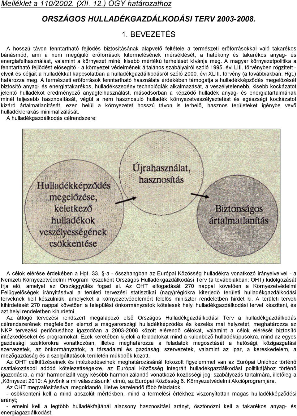 .) OGY határozathoz ORSZÁGOS HULLADÉKGAZDÁLKODÁSI TERV 2003-2008. 1.