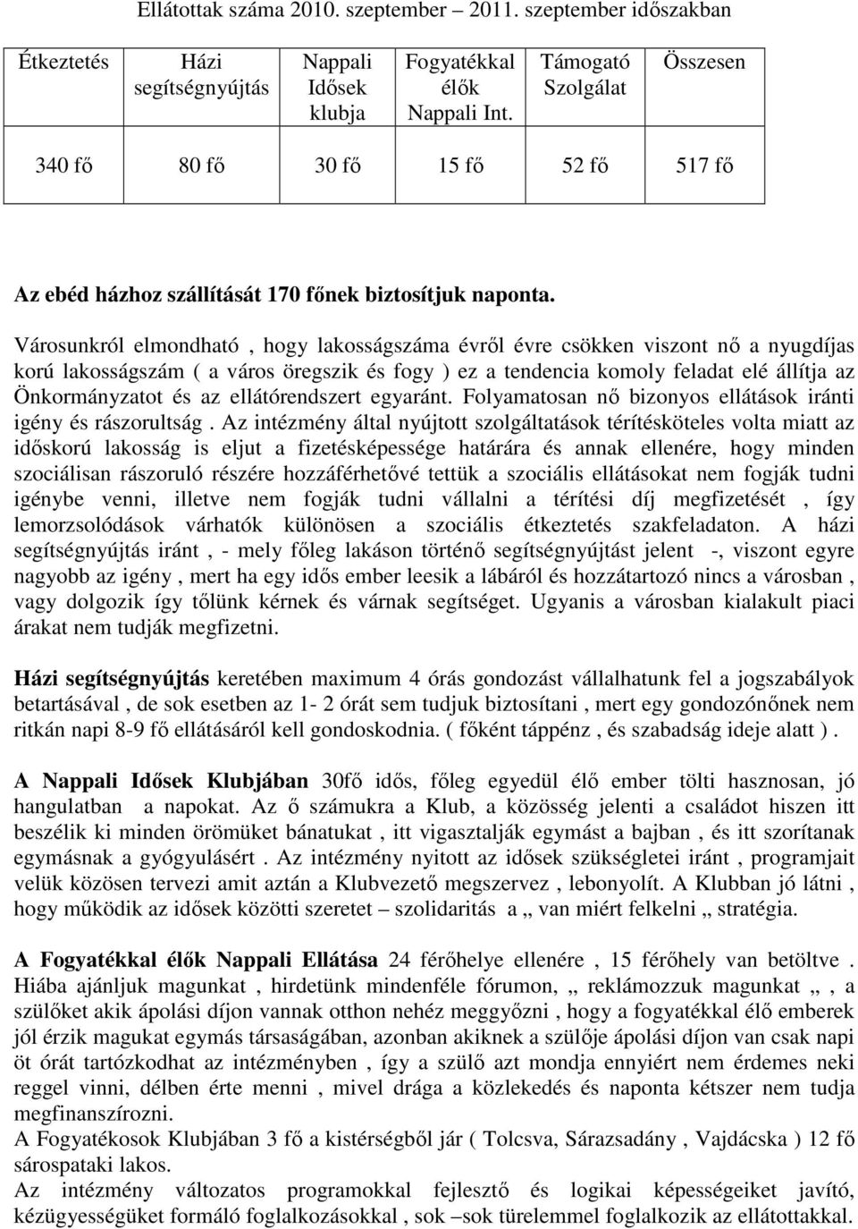 Városunkról elmondható, hogy lakosságszáma évrıl évre csökken viszont nı a nyugdíjas korú lakosságszám ( a város öregszik és fogy ) ez a tendencia komoly feladat elé állítja az Önkormányzatot és az