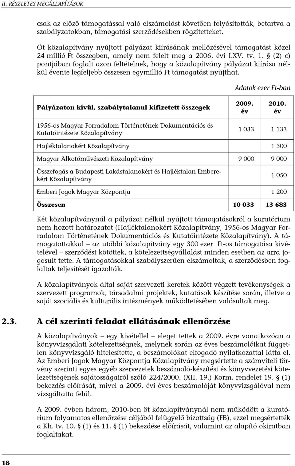 (2) c) pontjában foglalt azon feltételnek, hogy a közalapítvány pályázat kiírása nélkül évente legfeljebb összesen egymillió Ft támogatást nyújthat.